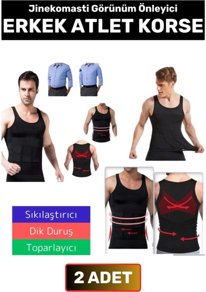 Özel Üretim Jinekomasti Dik Duruş Göbek Elastik Erkek Atlet Korse 2 Adet