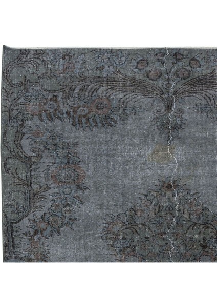 203 x 304 cm Yeniden Boyanmış Gri El Dokuma Halı, El Yapımı Eski Halı fırsatları