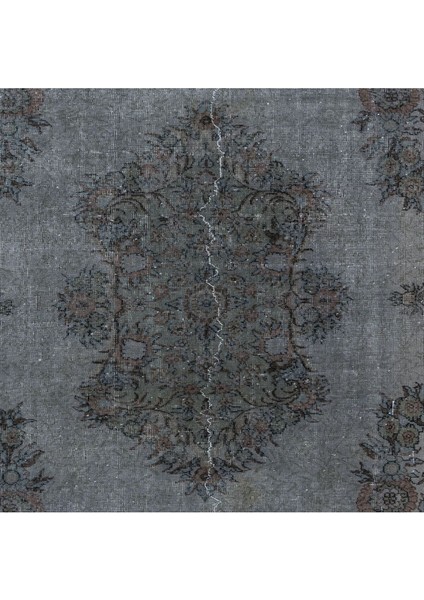 203 x 304 cm Yeniden Boyanmış Gri El Dokuma Halı, El Yapımı Eski Halı indirimleri
