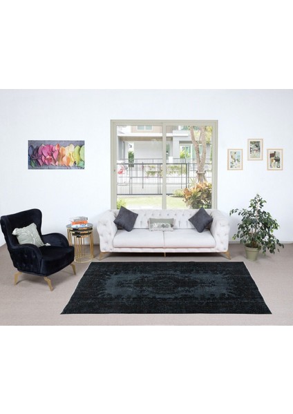 167 x 276 cm Yenilenmiş Siyah El Yapımı Halı, Madalyon Desenli Eski Halı fiyatları