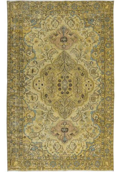 168 x 268 cm Geleneksel El Düğümlü Türk Halısı, Yenilenmiş Sarı Türk Halısı