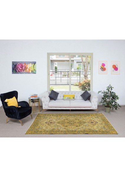 168 x 268 cm Geleneksel El Düğümlü Türk Halısı, Yenilenmiş Sarı Türk Halısı fiyatları