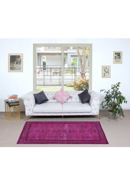 119 x 212 cm , Yeniden Boyanmış Pembe El Dokuma Halı, El Yapımı Eski Halı fiyatları