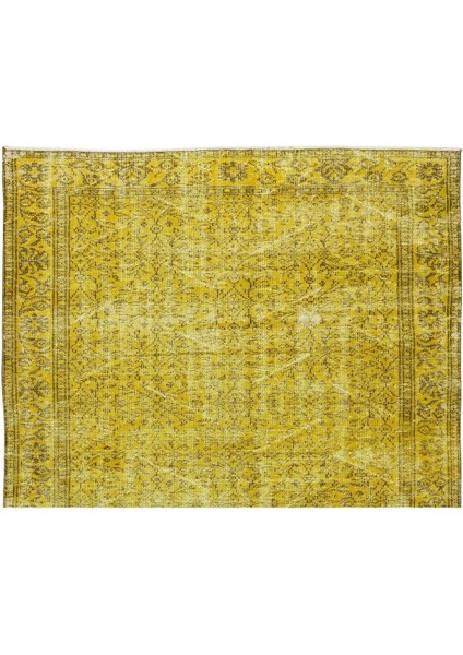 182 x 278 cm El Dokuması Yeniden Boyanmış Eski Türk Halısı, Modern Sarı El Yapımı Yünlü Halı