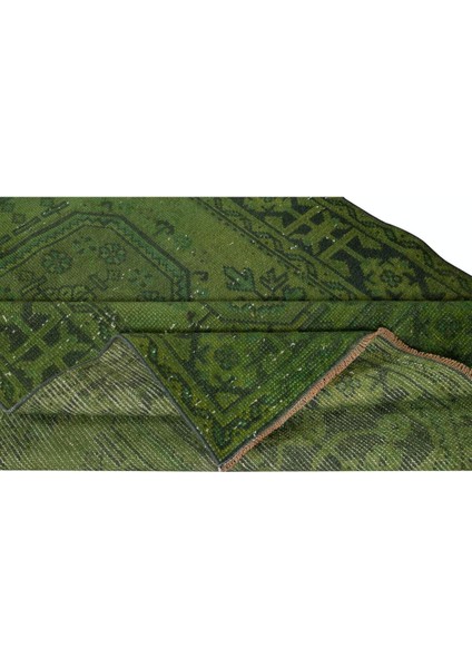 138 x 353 cm El Düğümlü Yeşil Halı, Dekoratif El Dokuması Yün ve Pamuktan Yapılmış Yolluk Halı