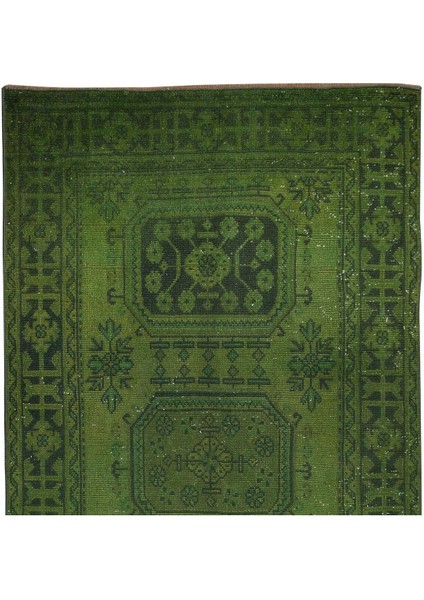 138 x 353 cm El Düğümlü Yeşil Halı, Dekoratif El Dokuması Yün ve Pamuktan Yapılmış Yolluk Halı