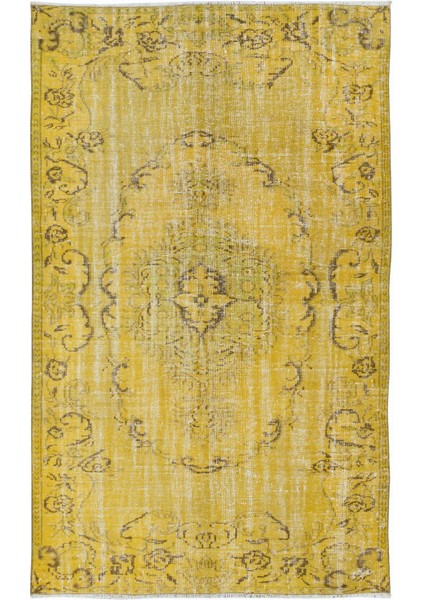164 x 261 cm Sarı Halı, Yenilenmiş Türk Halısı, Modern El Dokuması Halı