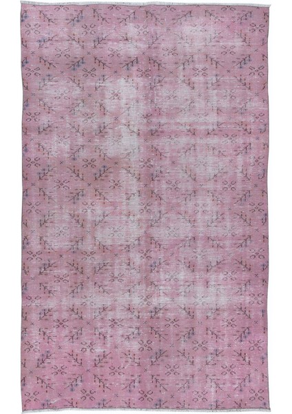 162 x 257 cm , Yenilenmiş Pembe El Yapımı Halı, Modern Yün ve Pamuktan Yapılmış Eski Halı