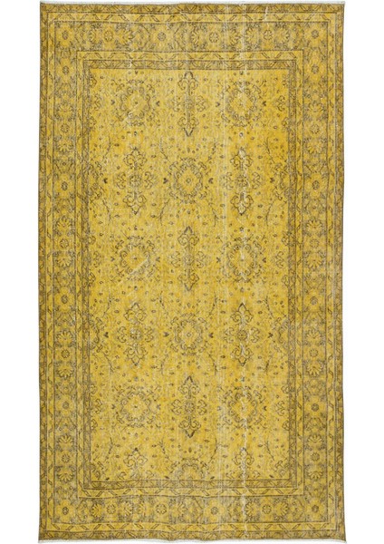 153 x 260 cm Sarı Modern El Düğümlü Halı, Yenilenmiş El Dokuma Halı