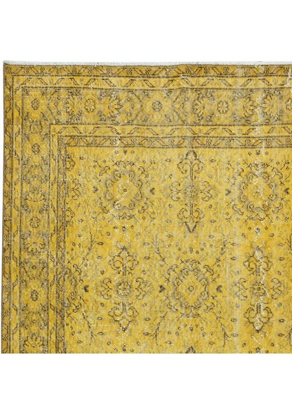 153 x 260 cm Sarı Modern El Düğümlü Halı, Yenilenmiş El Dokuma Halı