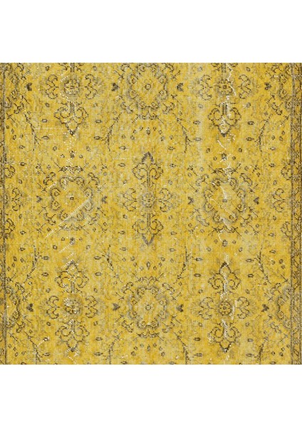 153 x 260 cm Sarı Modern El Düğümlü Halı, Yenilenmiş El Dokuma Halı