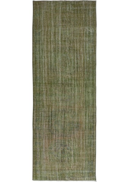 125 x 348 cm Yeşil El Dokuması Yolluk Halı, Mutfak Halısı, Eski Koridor Halısı