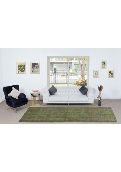 125 x 348 cm Yeşil El Dokuması Yolluk Halı, Mutfak Halısı, Eski Koridor Halısı fiyatları