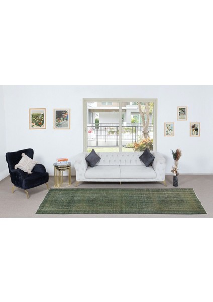 123 x 355 cm Yeşil'e Yeniden Boyanmış Koridor Halısı, El Yapımı Eski Yolluk Halı fiyatları