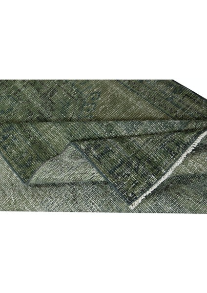 123 x 355 cm Yeşil'e Yeniden Boyanmış Koridor Halısı, El Yapımı Eski Yolluk Halı modelleri