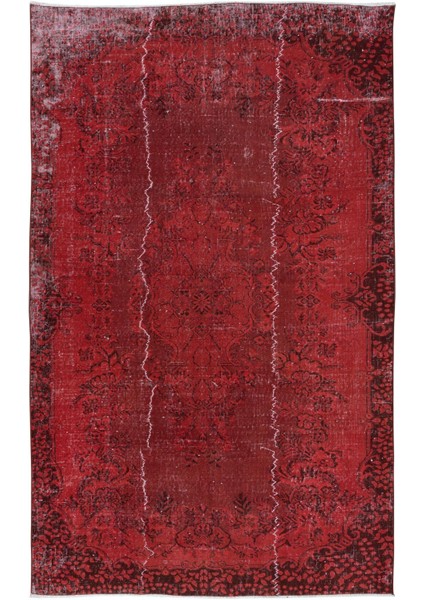 165 x 264 cm , Yeniden Boyanmış Kırmızı El Dokuma Halı, El Yapımı Eski Halı