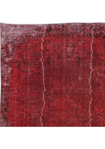 165 x 264 cm , Yeniden Boyanmış Kırmızı El Dokuma Halı, El Yapımı Eski Halı fırsatları