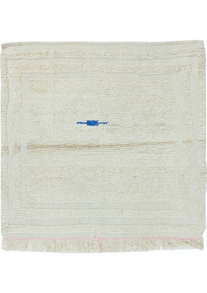 106 x 100 cm Doğal Boyasız Bej Yünden Minimalist Eski El Yapımı Anadolu Küçük Tülü Halı