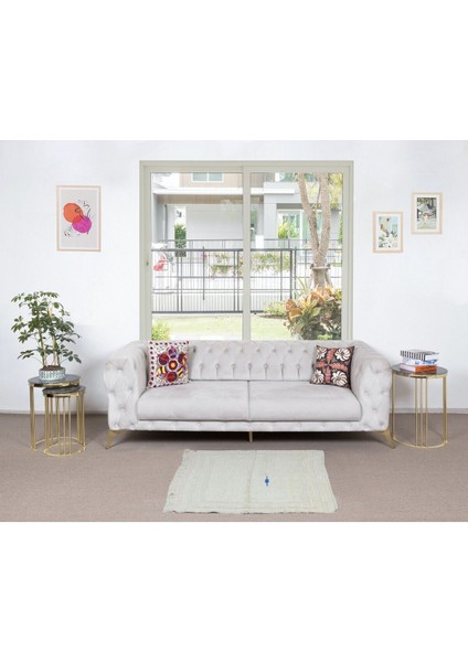 106 x 100 cm Doğal Boyasız Bej Yünden Minimalist Eski El Yapımı Anadolu Küçük Tülü Halı fiyatları