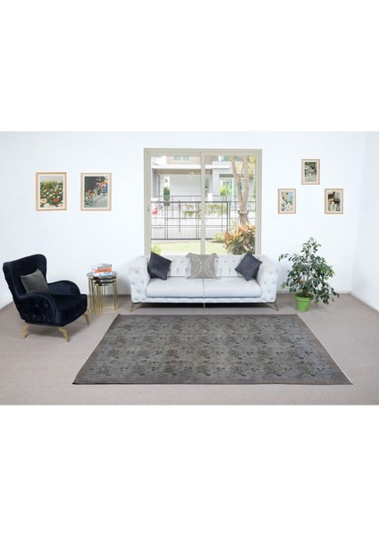 200 x 278 cm Gri El Dokuması Halı, Yenilenmiş Vintage Halı, Yeniden Boyanmış Eski Halı fiyatları