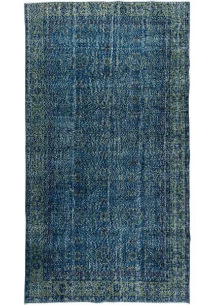 167 x 300 cm El Dokuması Boyanmış Eski Anadolu Halısı, Modern Mavi El Yapımı Yünlü Halı fiyatları