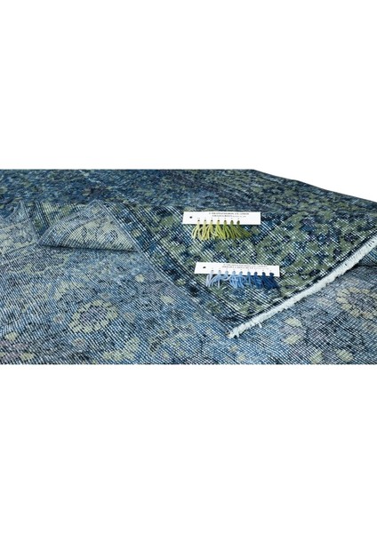 167 x 300 cm El Dokuması Boyanmış Eski Anadolu Halısı, Modern Mavi El Yapımı Yünlü Halı modelleri