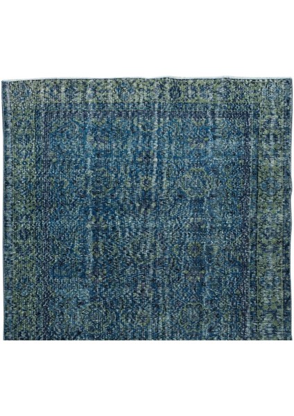 167 x 300 cm El Dokuması Boyanmış Eski Anadolu Halısı, Modern Mavi El Yapımı Yünlü Halı fırsatları
