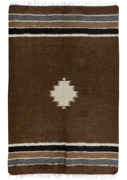 130 x 192 cm Yumuşak Tiftik Kilim Halı, Doğu Anadolu'dan Eski Kahverengi Yatak Örtüsü