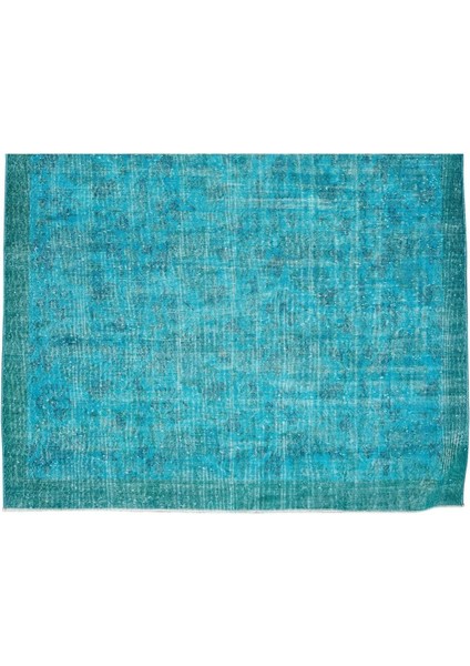200 x 312 cm Modern Maviye Yeniden Boyanmış El Yapımı Yünlü Halı, El Dokuması Eski Türk Halısı indirimleri