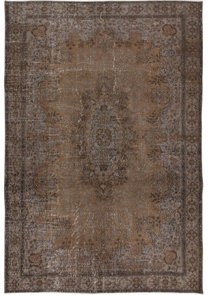 193 x 280 cm El Düğümlü Kahverengi Halı, Dekoratif El Dokuması Yün ve Pamuktan Yapılmış Alan Halısı