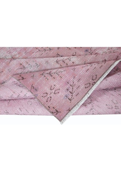 162 x 257 cm , Yenilenmiş Pembe El Yapımı Halı, Modern Yün ve Pamuktan Yapılmış Eski Halı