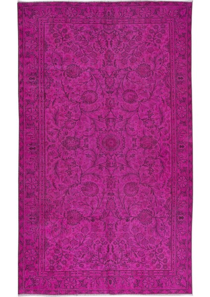 160 x 265 cm , Pembe El Yapımı Halı, Yenilenmiş Eski Halı, Yeniden Boyanmış Modern Halı