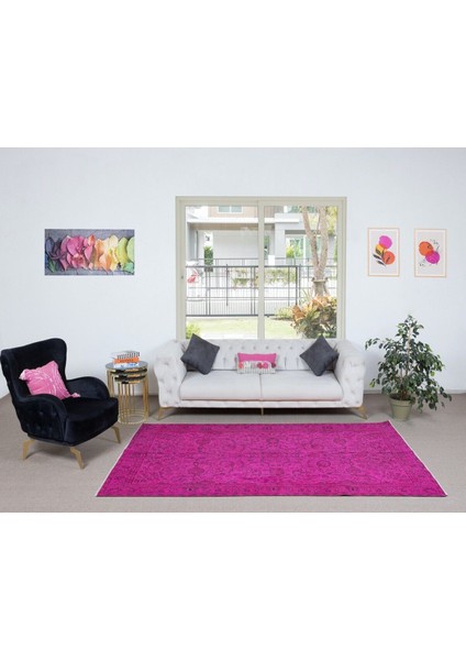 160 x 265 cm , Pembe El Yapımı Halı, Yenilenmiş Eski Halı, Yeniden Boyanmış Modern Halı fiyatları