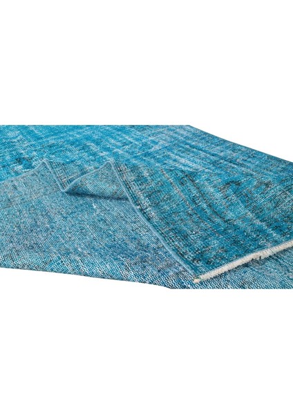 140 x 250 cm El Dokuması Yeniden Boyanmış Eski Türk Halısı, Modern Mavi El Yapımı Yünlü Halı modelleri
