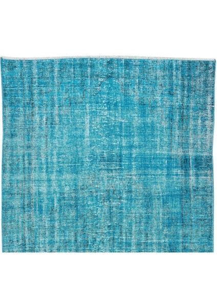 140 x 250 cm El Dokuması Yeniden Boyanmış Eski Türk Halısı, Modern Mavi El Yapımı Yünlü Halı fırsatları