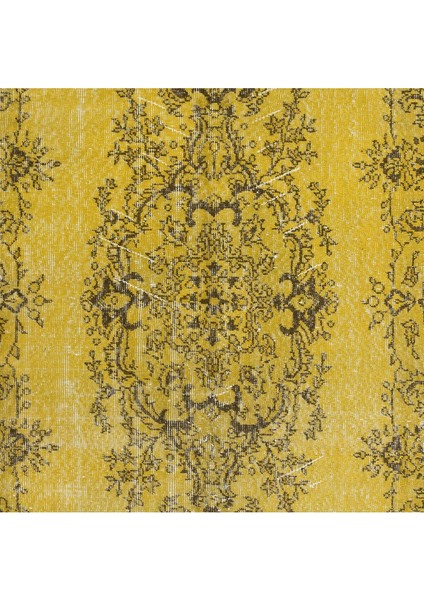 122 x 216 cm Çağdaş Sarı El Yapımı Halı, Yeniden Boyanmış Türk Halısı