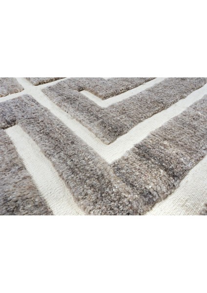 183 x 275 cm El Dokuması Tülü Halı, El Yapımı Bej ve Gri Geometrik Halı, Yün, Oturma Odası Halısı modelleri