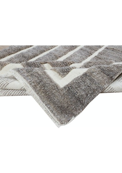 183 x 275 cm El Dokuması Tülü Halı, El Yapımı Bej ve Gri Geometrik Halı, Yün, Oturma Odası Halısı fırsatları