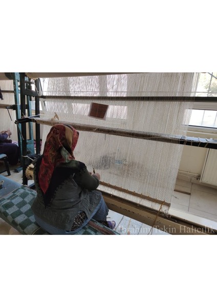 150 x 252 cm El Dokuması Tülü Halı, El Yapımı Damalı Yüksek Tüylü Hardal & Kahverengi Halı, Yün indirimleri