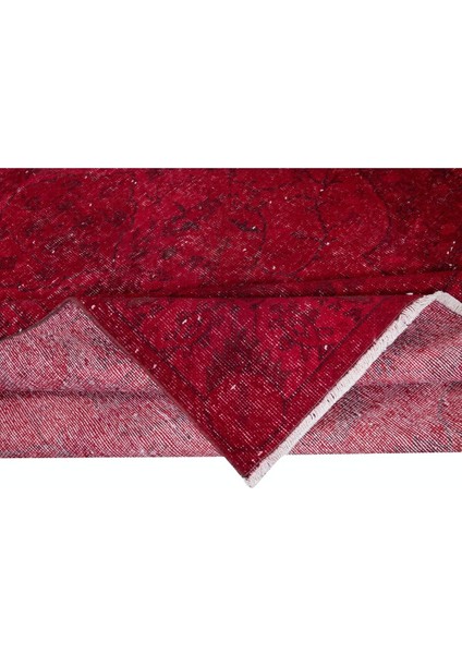 185 x 296 cm , Yenilenmiş Kırmızı El Yapımı Halı, Modern Yün ve Pamuktan Yapılmış Eski Halı
