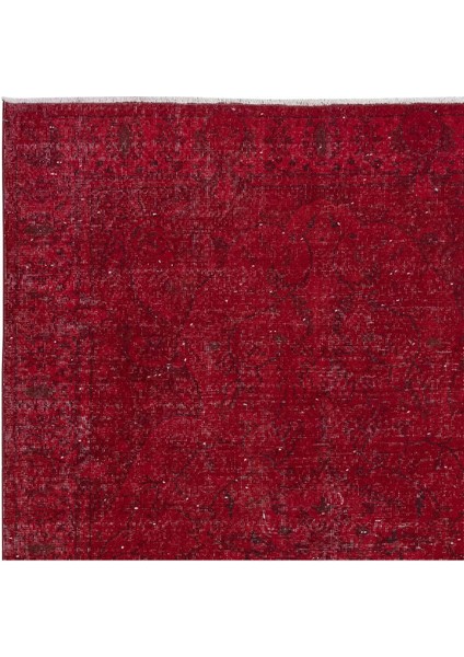 185 x 296 cm , Yenilenmiş Kırmızı El Yapımı Halı, Modern Yün ve Pamuktan Yapılmış Eski Halı