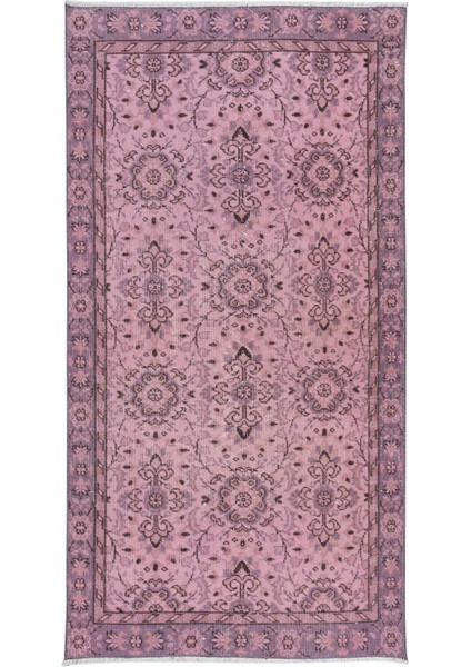105 x 200 cm , Yeniden Boyanmış Pembe El Dokuma Halı, El Yapımı Eski Halı