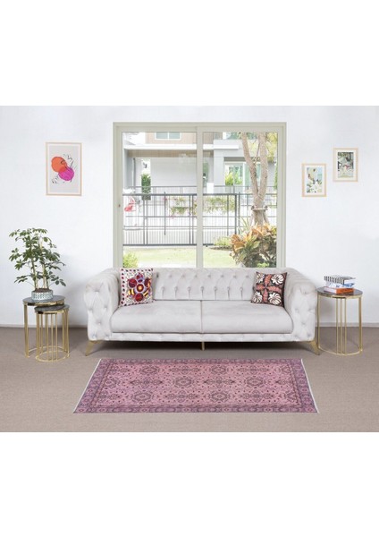 105 x 200 cm , Yeniden Boyanmış Pembe El Dokuma Halı, El Yapımı Eski Halı fiyatları