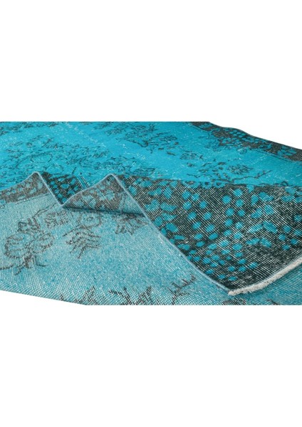 178 x 297 cm Mavi Tonlarda Yünlü ve Pamuklu Halı, Modern El Dokuması Boyanmış Eski Türk Halısı modelleri