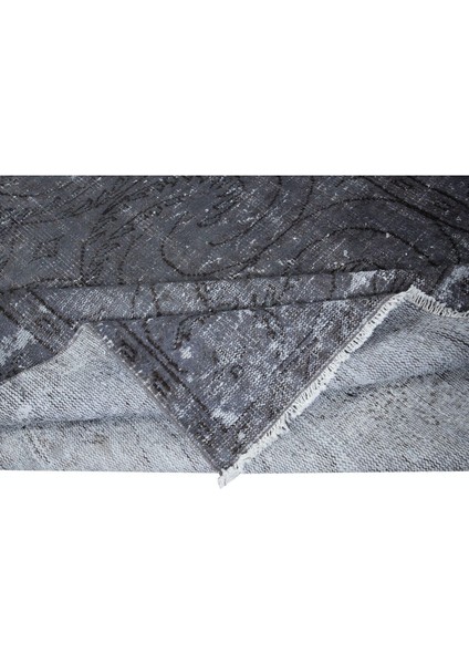 198 x 300 cm Yenilenmiş Gri El Yapımı Halı, Modern Yün ve Pamuktan Yapılmış Eski Halı