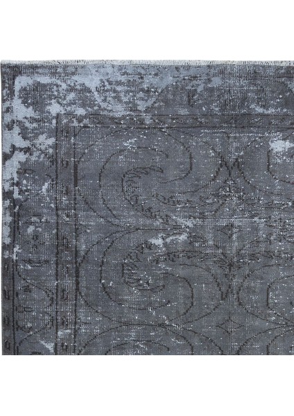 198 x 300 cm Yenilenmiş Gri El Yapımı Halı, Modern Yün ve Pamuktan Yapılmış Eski Halı