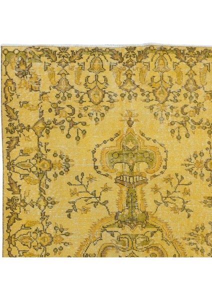 111 x 200 cm El Düğümlü Sarı Türk Halısı, Yeniden Boyanmış El Yapımı Modern Halı fırsatları