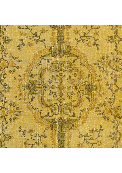 111 x 200 cm El Düğümlü Sarı Türk Halısı, Yeniden Boyanmış El Yapımı Modern Halı indirimleri