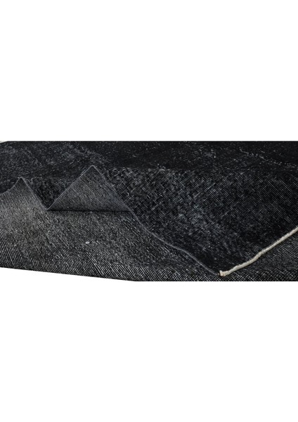 206 x 255 cm El Dokuması Yeniden Boyanmış Eski Türk Halısı, Modern Siyah El Yapımı Yünlü Halı modelleri
