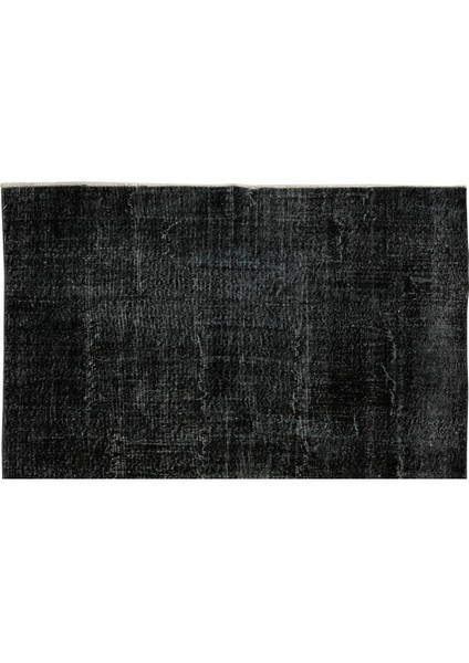 206 x 255 cm El Dokuması Yeniden Boyanmış Eski Türk Halısı, Modern Siyah El Yapımı Yünlü Halı fırsatları